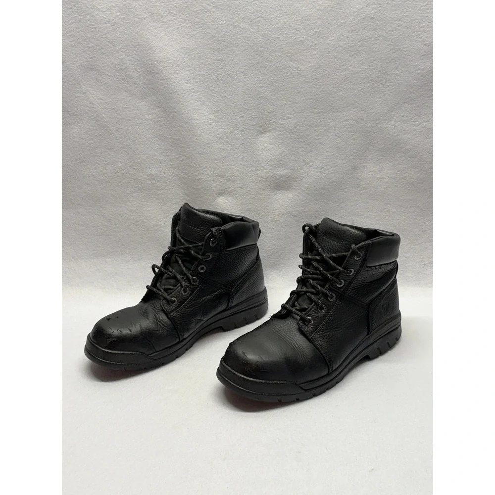 Wolverine Mens Black Leather Work Boots Lace Up Ankle Utility Shoes Size 10.5 M